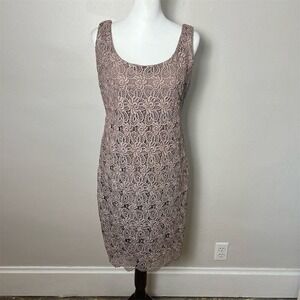 Ignite Evenings by Carol Lin Lace Sheath Dress Metallic Taupe Size 6